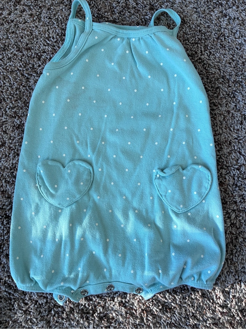 Carter's Aqua Blue Polka Dot Heart Pocket Baby One-Piece